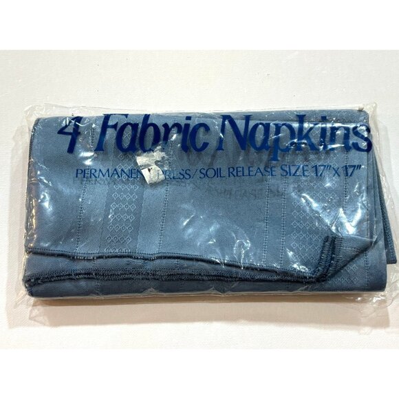 VTG Trevira 5350 Satin Stripe Napkins 17" X 17" Blue Permanent-Press Polyester 4 - Picture 2 of 7